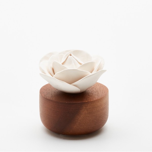 Diffuseur de parfum en bois et céramique blanche - Rose du Bengale 1